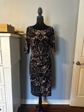 connected apparel Black and Beige Printed Midi Dress